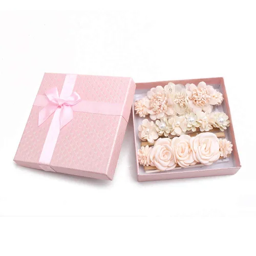 Miniatura 7 de Diademas de nailon para bebé niña con moños de flores - Bandas elásticas para el cabello con corona, envolturas florales hechas a mano, regalos