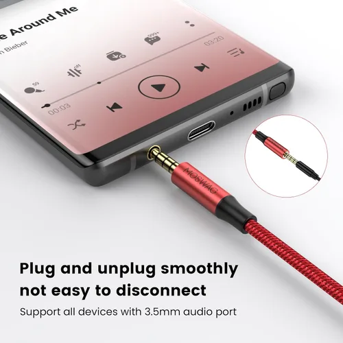 Miniatura 4 de MOSWAG Cable de extensión macho a hembra de 0.138 in con adaptador de audio estéreo de micrófono, nailon trenzado, compatible con estéreo de Rojo
