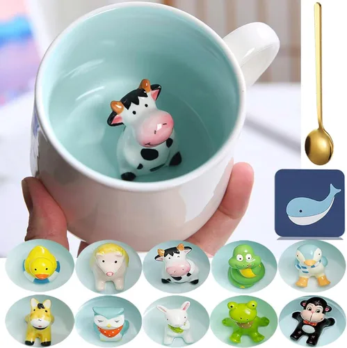 Miniatura 10 de Arawat Bonita taza de café de alpaca con interior de alpacas divertido estampado de alpaca, tazas de café de 11.8 fl oz con cuchara, tazas de té