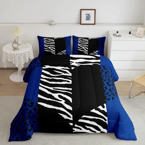 Miniatura 36 de Castle Fairy Juego de edredón con estampado de leopardo rosa y negro, juego de colcha de retazos de piel de cebra, tamaño King, para niños, niñas