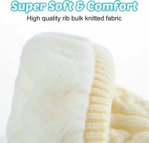 Miniatura 2 de 3 Pieces Fleece Lined Baby Beanie with Bow, Infant Newborn Toddler Kids Winter Warm Knit Cap for Boys Girls