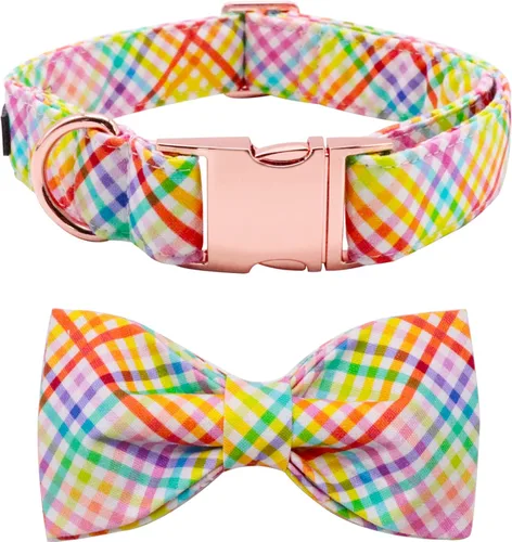 Lionet Paws Collar de Pascua para perro con corbatín, colorido y lindo collar de algodón con hebilla de metal para cachorros, hembras y niños, XXS,