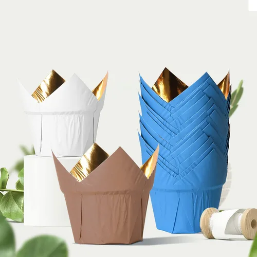 Miniatura 6 de Revestimientos dorados para cupcakes, 100 tazas de papel para hornear, envoltorios de cupcakes a prueba de grasa para magdalenas, cupcakes, bodas