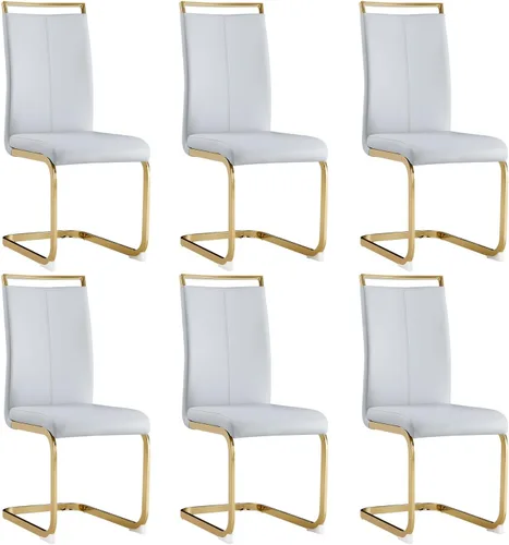 Miniatura 42 de gopop Juego de sillas de comedor, sillas modernas de metal con asiento acolchado de piel sintética, respaldo alto y patas cromadas resistentes, claro