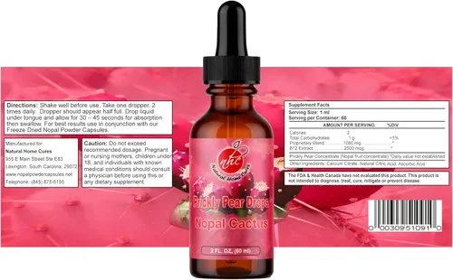 Miniatura 5 de Gotas de nopal, suplemento líquido concentrado de fruta de cactus Nopal con vitamina B12, betalaínas, vitaminas y oligominerales, 2 onzas líquidas