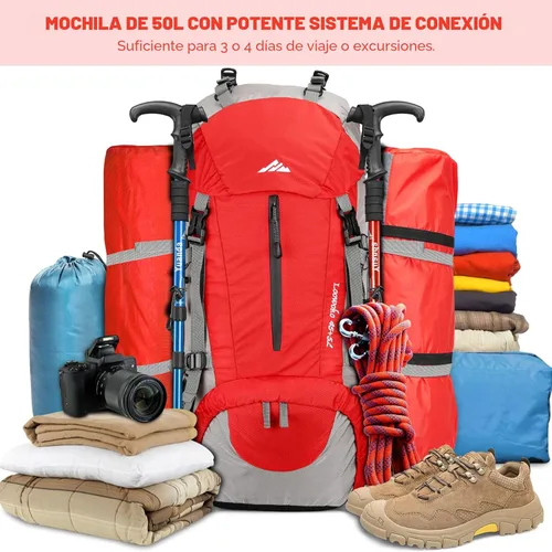 Miniatura 2 de Mochila Loowoko de 50 l para senderismo, impermeable, con cubierta para la lluvia, mochila esencial para acampar, mochila ligera de 45 + 5 litros