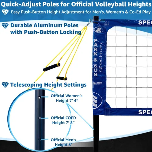Miniatura 3 de Park & Sun Sports Spectrum Classic: Sistema de red de voleibol profesional ajustable para exteriores Azul denim