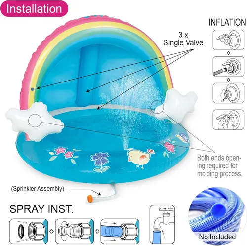 Miniatura 4 de Hiwena - Piscina para bebés con chorro y toldo de arco iris, 40 pulgadas, para niños de 1 a 3 años