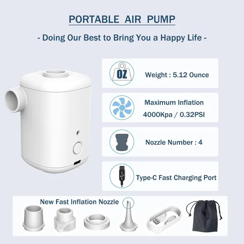 Miniatura 2 de Bomba de aire eléctrica, bomba de aire portátil con batería de 2000 mAh recargable por USB para inflar desinflar, desinflar para anillo de natación