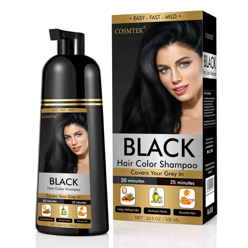Champú de tinte negro para color permanente del cabello, hombres y mujeres, cobertura de canas, barba y cabello tratado, 3 en 1, 30 días/16.9 fl