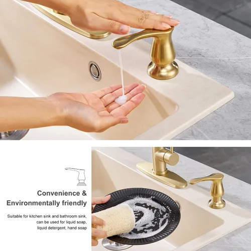 Miniatura 7 de GAGALIFE Dispensador de jabón para fregadero de cocina, dorado cepillado, dispensador de jabón debajo del fregadero con kit de tubo de extensión