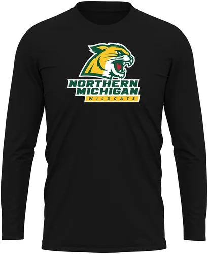 Miniatura 132 de Camisa deportiva de manga larga oficial de la NCAA Collegiate para hombre, colección negra con logotipo primario