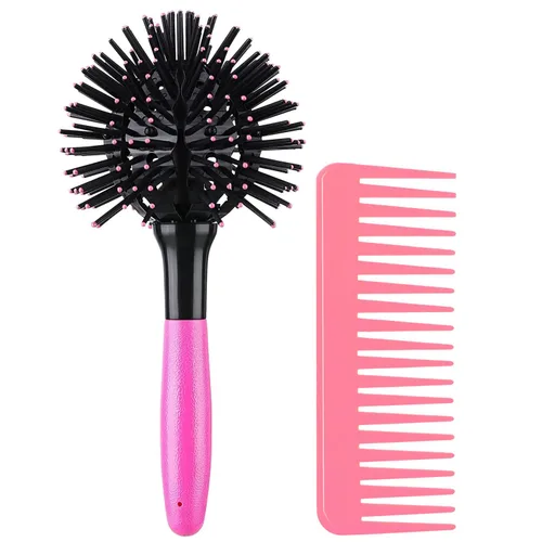 Cepillo de pelo 3D para rizar bomba 360°, cepillo de pelo redondo desenredante, cepillo de bola esférico, rizador de pelo redondo y peine de dientes