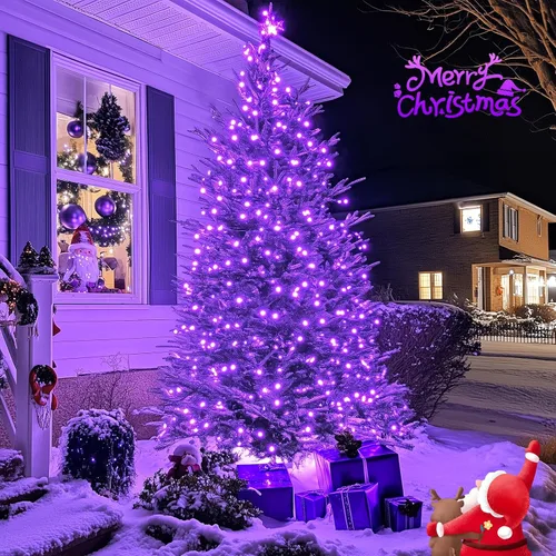 Miniatura 4 de JMEXSUSS Guirnalda de 250 luces LED de Navidad, 91.5 pies, luces de Navidad moradas impermeables para exteriores, 8 modos de iluminación, luz Púrpura