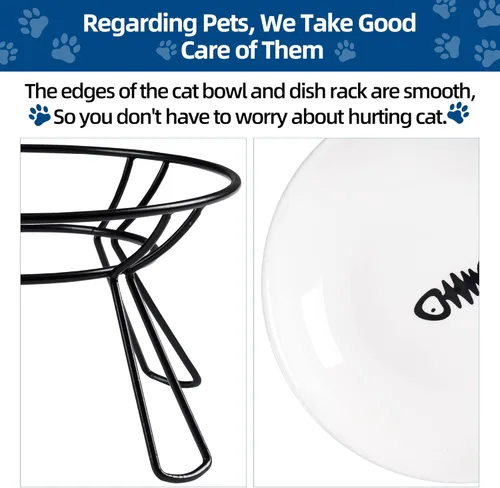 Miniatura 5 de Cuencos para gatos, cuenco elevado, plato de cerámica elevado con soporte de metal, estación de alimentación de agua o comida para mascotas
