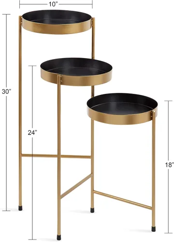 Miniatura 2 de Kate and Laurel Finn - Soporte de metal de tres niveles, negro y dorado, bandeja decorativa con bisagras Negro/dorado