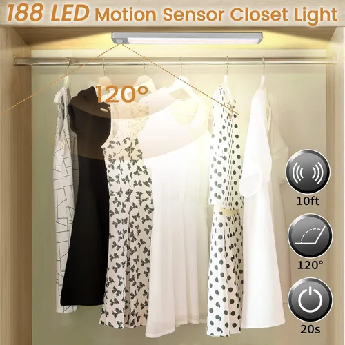Miniatura 3 de Luces para debajo del gabinete, luces recargables debajo del mostrador para cocina, 188 luces LED con sensor de movimiento para interiores