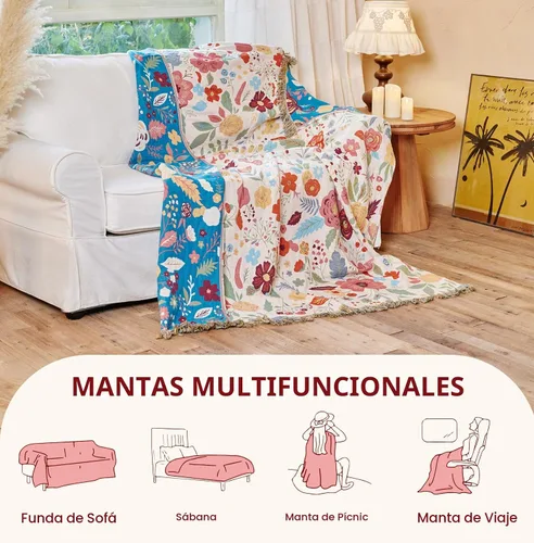 Miniatura 6 de Manta Decorativa Bohemia - Mantas Decorativas de Algodón 100% Suave y Transpirable, 50"x60" Colcha de Algodón Muselina Ligera de 4 Capas, Estampado
