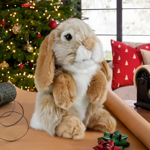 Miniatura 2 de Living Nature Conejo de Peluche Marrón Sentado de Orejas Caídas Animal de Conejo Esponjoso Juguete Suave para Niños 7 pulgadas