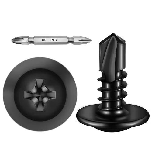 Miniatura 10 de Mywish 200 tornillos autorroscantes negros #10 × 1 pulgada para metal, 410 tornillos de metal negro de óxido de tornillo de acero inoxidable
