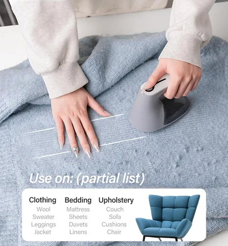 Miniatura 5 de Bymore Afeitadora de Tela y Quitapelusas para Ropa y Muebles, Removedor de Pelusa de Suéter de Servicio Pesado con Cabezal de Afeitado Grande de Gris