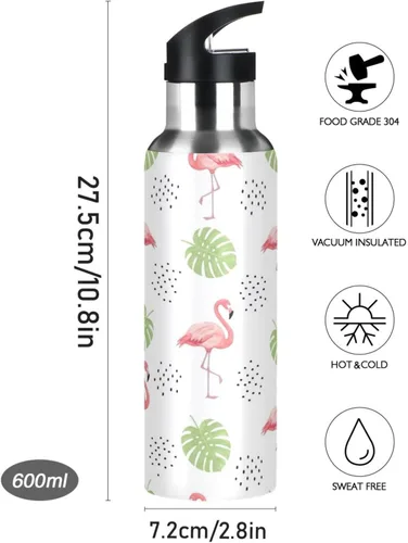 Miniatura 9 de Pink Flamingos Insulated Water Bottle 20 Oz Leakproof Water Bottles, BPA-Free Sport Water Bottle Insulated