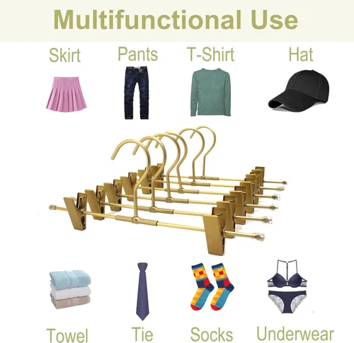 Miniatura 6 de Perchas para pantalones cortos, paquete de 20 perchas para jeans para armario, perchas de aluminio dorado de 11.8 pulgadas con 2 clips ajustables
