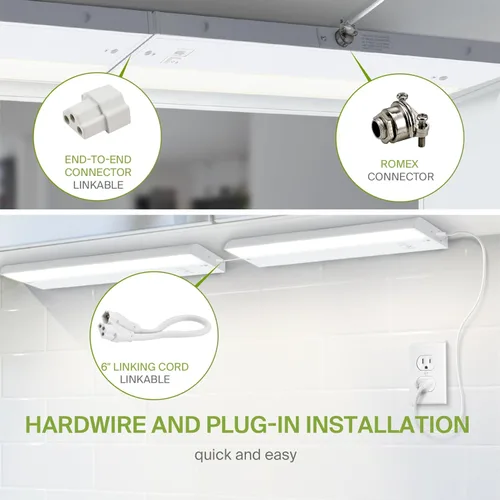 Miniatura 7 de ASD Iluminación LED de 45 cm para debajo del gabinete enchufable o cableada, interruptor alto/bajo/apagado, 8W 120V 3 CCT 2700K/3000K/4000K CRI90+