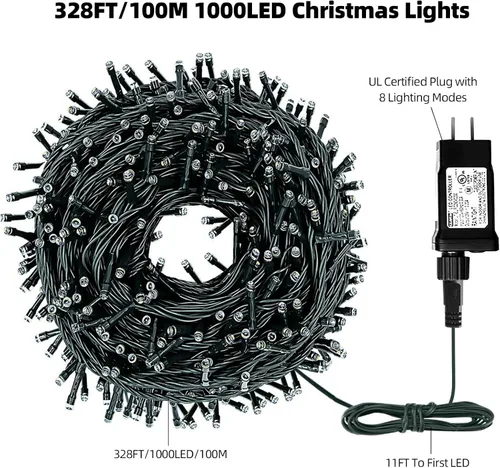 Miniatura 5 de MZD8391 300 luces LED rojas y verdes de 105 pies, luces de Navidad para interiores y exteriores, luces de árbol de Navidad, decoraciones de fiesta