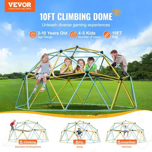 Miniatura 2 de VEVOR - Cúpula de escalada de 10 pies, escalador de cúpula geométrica con hamaca y columpio, gimnasio de jungla con capacidad de 750 lb y fácil