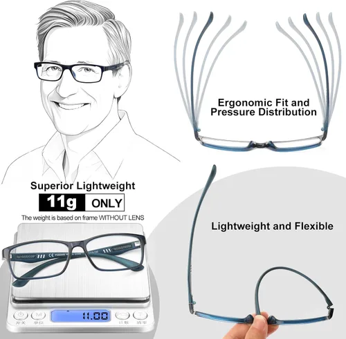 Miniatura 5 de CARA - Lentes de lectura progresivos multienfoque extremadamente ligeros para hombres, sin línea, bloqueo de luz azul, para lectores de computadora