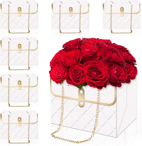 Miniatura 11 de Whaline 6 bolsas de papel de flores con cadena de metal, ramo de almacenamiento, bolsa de floristería, bolsa de mano, cesta de envoltura de ramo