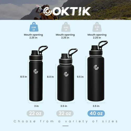 Miniatura 2 de Botella de agua deportiva de 40 onzas, botella de agua aislada con asa, acero inoxidable, simple y moderna, adecuada para viajes, escuela, niño
