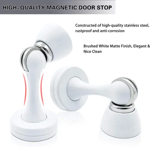 Miniatura 6 de KOLAKO Topes de puerta, topes magnéticos de puerta, color blanco, soporte de pared cepillado, soporte de puerta magnético moderno, protector