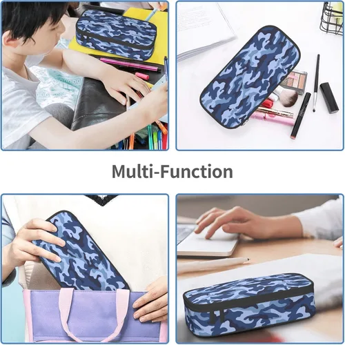 Miniatura 5 de Estuche de lápices de estilo camuflaje para niños y adultos, caja de lápices azul para niños, hombres, niñas y mujeres, bolsa de almacenamiento