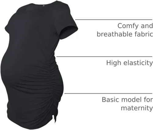 Miniatura 50 de Smallshow - Camiseta de maternidad para mujer, diseño de lados fruncidos, tipo túnica, prendas para el embarazo