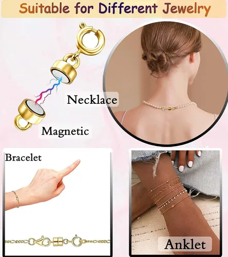 Miniatura 5 de Clysoru Broches y cierres para collares, cuentas de oro y plata de 14 quilates, extensor de cadena, collares y pulseras con bloqueo de seguridad, 12