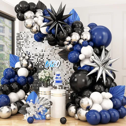 Miniatura 11 de Arco de globos azul, rojo y negro, guirnalda de globos con globos de papel de aluminio, globos metálicos plateados para niños, baby shower, Azul
