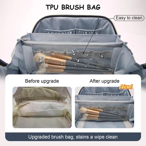 Miniatura 3 de BOYATU Bolsas de maquillaje de viaje Bolsa organizadora de cosméticos: Juego de 3 bolsas de maquillaje de gran capacidad, bolsas de aseo de piel