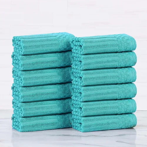 Miniatura 102 de Superior Juego de 6 toallas de algodón sólido y acanalado, toallas de cara de 13 x 13 pulgadas, toallas de mano de 16 x 28 pulgadas, toallas de baño