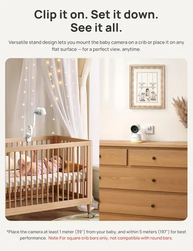Miniatura 10 de Dr.Care LumiView Plus Monitor inteligente WiFi para bebé con montaje de clip - Pantalla dividida de 5.5" 1080P y cámara 2K, modo de privacidad