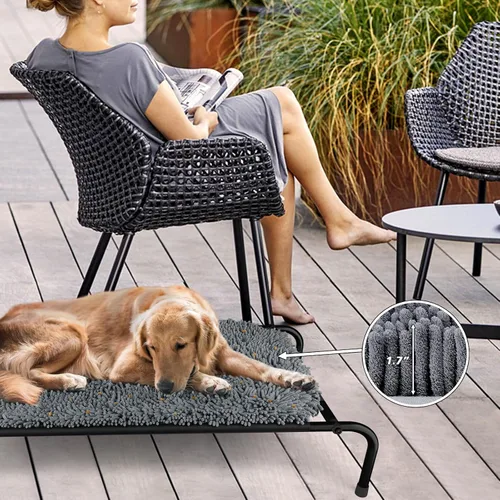 Miniatura 7 de Rundik Cama Elevada para Perros con Función de Alfombrilla Olfativa 2 en 1, Cama Elevada para Perros para Uso Interior y Exterior, Catre Portátil