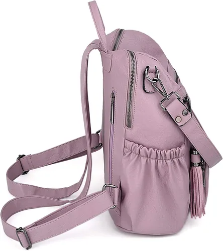 Miniatura 6 de UTO Mochila de cuero vegano para mujer, diseño de moda, convertible con borla, para viajes, con borla