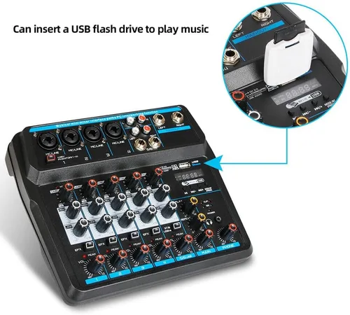 Miniatura 8 de Mezclador de audio, consola de mezcla de sonido, mezclador profesional, mezcla de potencia, USB para grabación/DJ/karaoke/escenario y estudio
