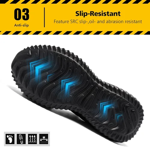 Miniatura 4 de Tinefiy Zapatos de punta de acero para mujer, ligeros, cómodos, antideslizantes, de seguridad, para trabajo, con amortiguación, a prueba