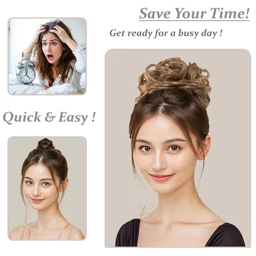 Miniatura 5 de Elaine Moño desordenado para mujer, cabello grueso y rizado, extensiones de cabello sintético ondulado, moño recogido, extensiones de cabello