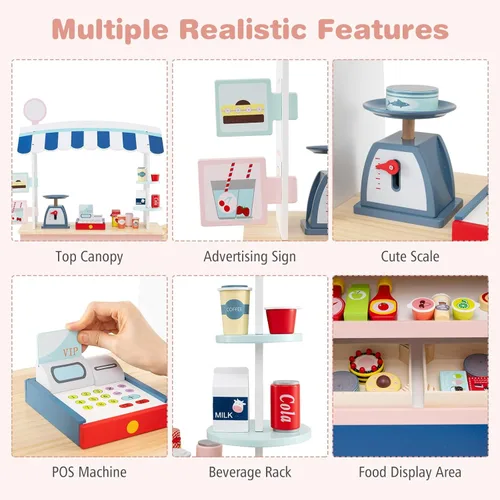 Miniatura 2 de Costzon Juego de tienda de comestibles para niños, juego de soporte de mercado de simulación para niños pequeños con 30 piezas de juguetes de juego