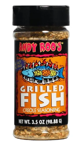 Andy Roo's Condimento criollo de pescado a la parrilla sin sal, coctelera de 3.5 onzas (sin sal, sin MSG, mezcla totalmente natural)