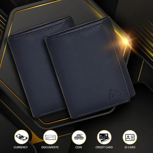 Miniatura 46 de Cartera de cuero RFID hecha a mano para hombres, elegante cartera de bolsillo frontal triple con 2 ranuras para identificación y 9 tarjetas, Negro