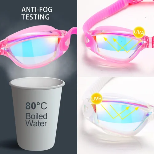 Miniatura 6 de Gafas de natación, paquete de 2 gafas de natación para adultos, hombres, mujeres, jóvenes, niños Blanco/Rosa (espejo).